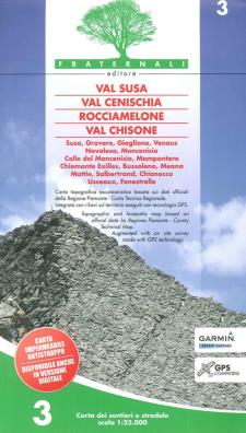 Carta n. 3. val susa, val cenischia, rocciamelone, val chisone. carta dei sentieri e stradale 1:25.000